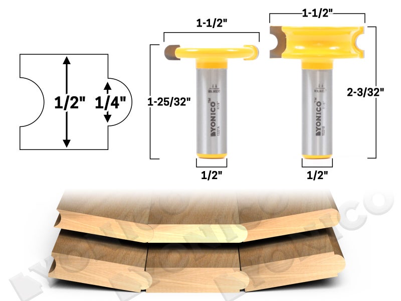 YONICO 13201 1/4-Inch Bead 2 Bit Canoe Joint Router Bit Set 1/2-Inch Shank - Image 2